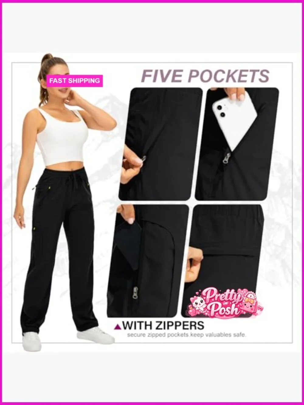 Quick Dry UPF 50 Lightweight Cargo Pants with Zipper Pockets